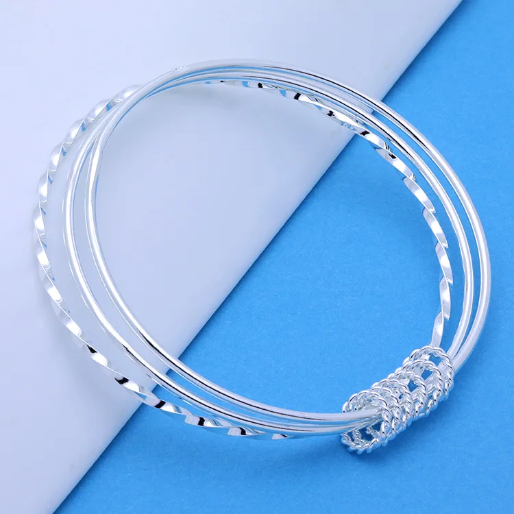 

Hot charm 925 Sterling Silver fine Three circles bangles bracelets for women new Fashion Party wedding Jewelry Christmas gifts