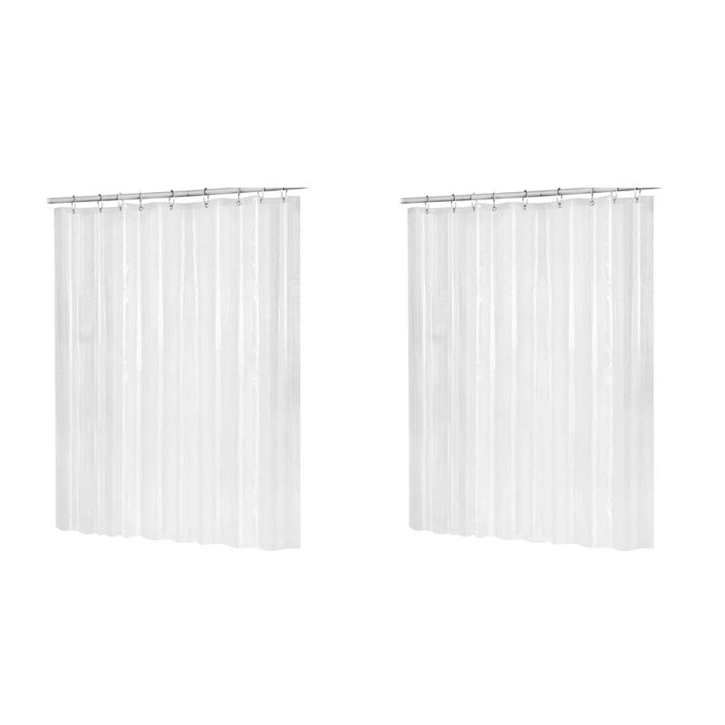 

2X 180Cmx180cm Plastic Peva Waterproof Shower Curtain Transparent White Clear Bathroom Curtain Bath Curtain With Hooks