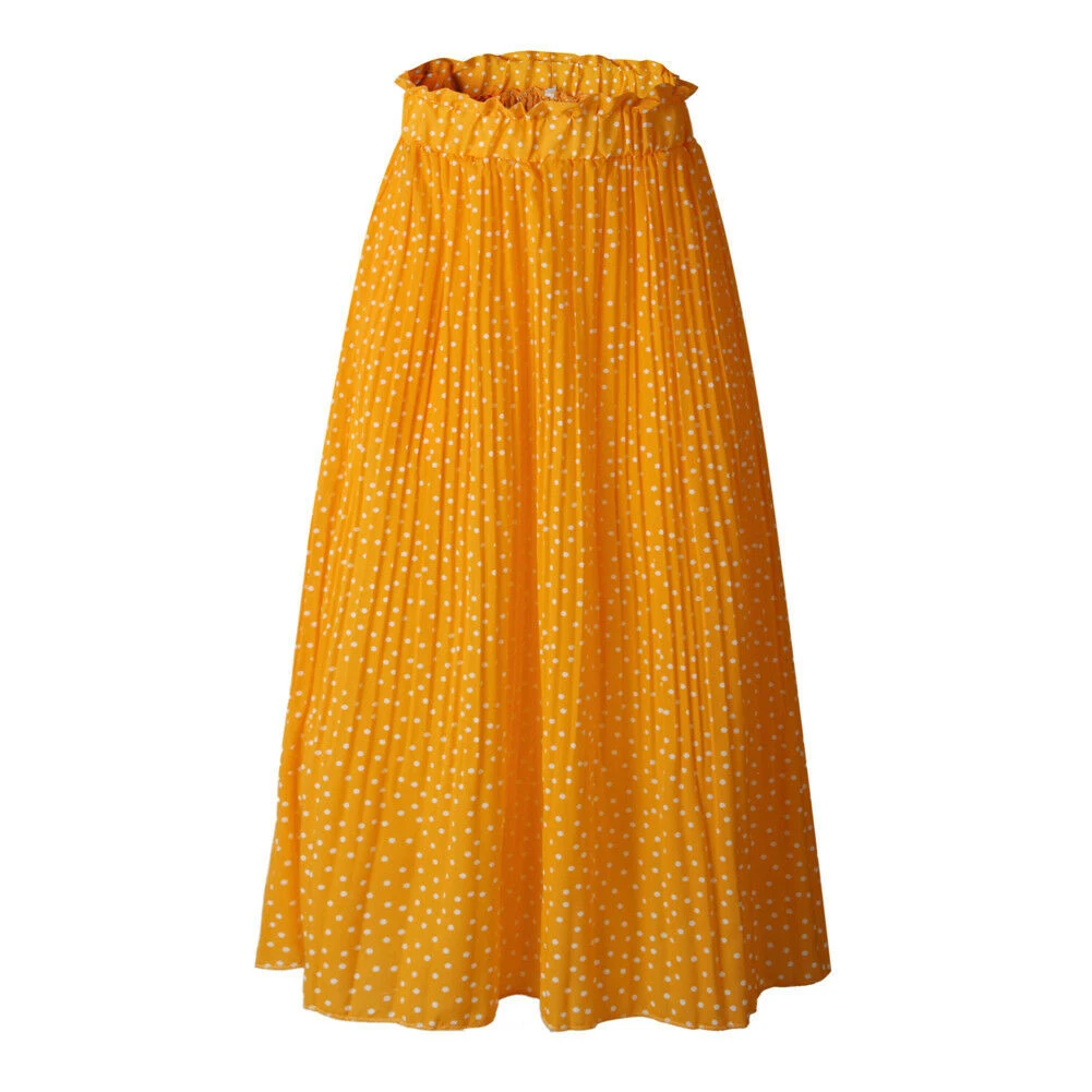 

Ladies Spotted Midiskirt Casual Beach Women Skirt Party Swing Holiday Fashion Polka Dot Pleated Summer Floral