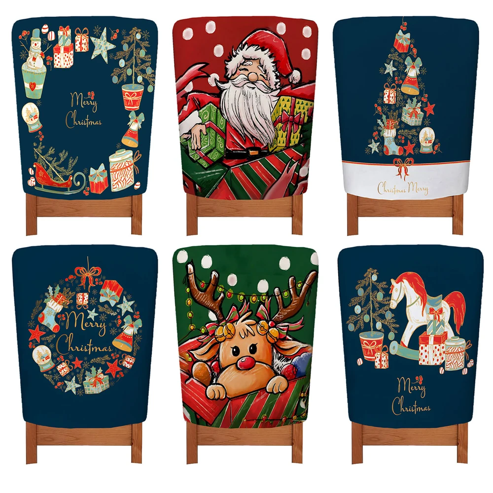 

Классические рождественские чехлы на стулья в фермерском доме, набор из 6 шт., чехлы на стулья из полиэстера в красно-черную клетку с праздничным праздничным дизайном