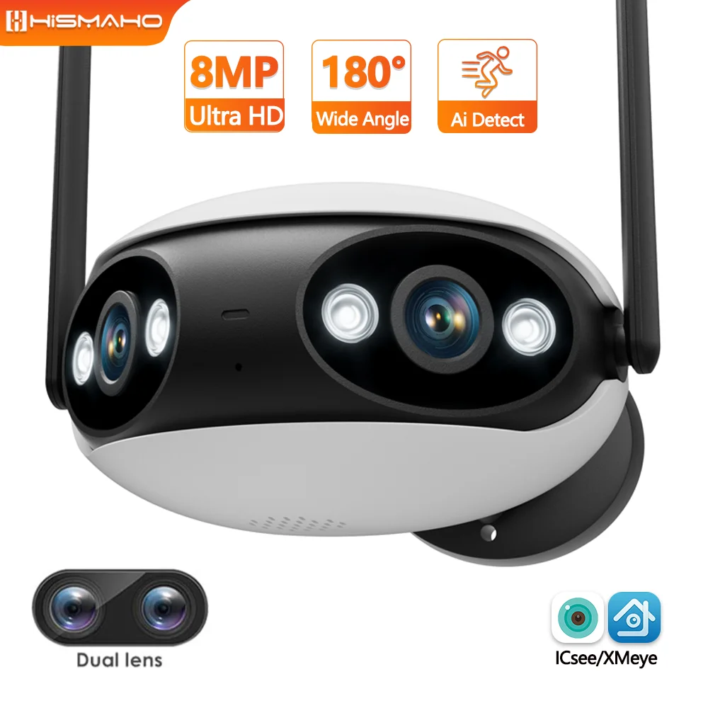 

4K 8MP Dual Lens Bullet Camera Outdoor 4MP WiFi 180° Ultra Wide Angle Security Protection CCTV Video Surveillance Smart Home