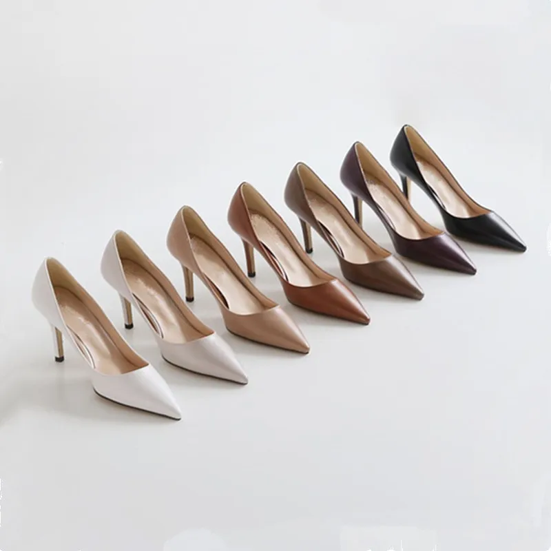 Large Size 42 43 Women Pumps 2023 OL Solid Fashion Black Female Stiletto High Heels Sexy Autumn Grey Womans Office Heeled Shoes