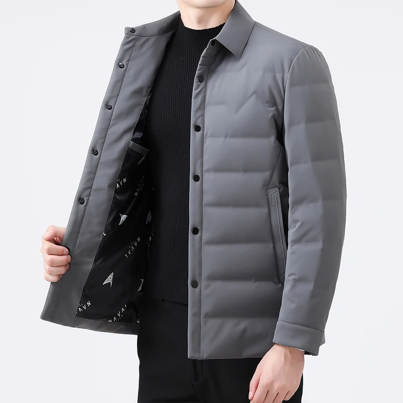 Men Black Gray Blue Puffer Parkas Turn Down Collar Puff Basic Coats Lightweight Thernal Daily Padded Outerwear Male Leisure Look