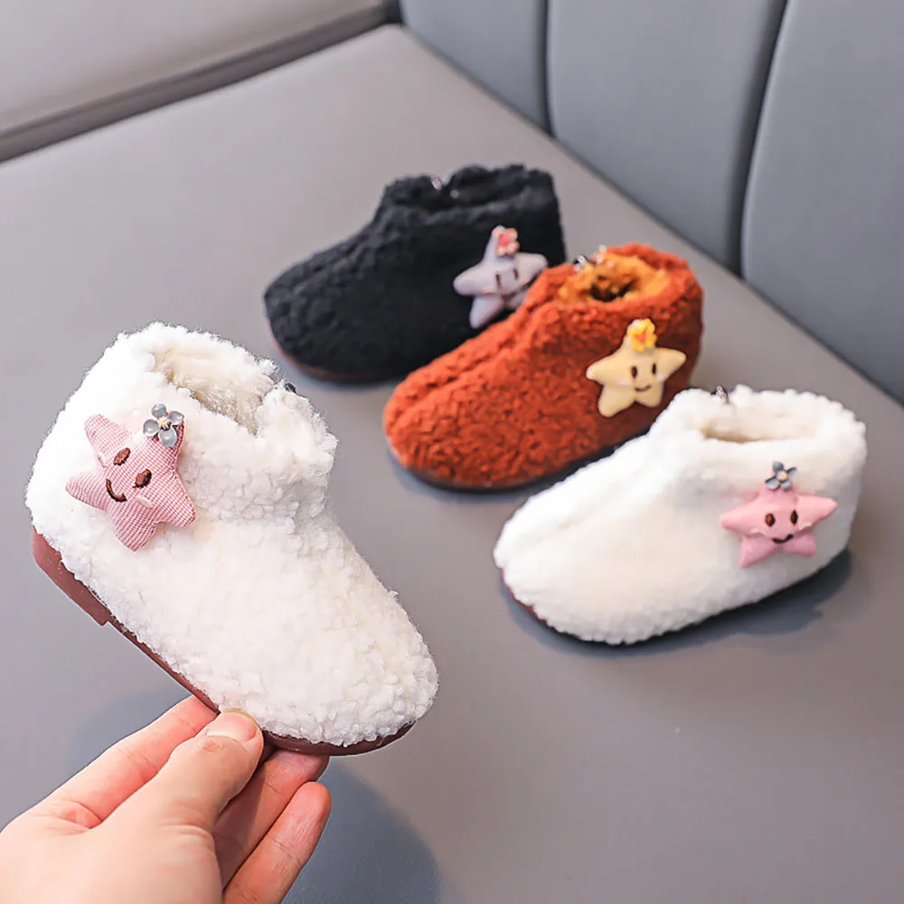 

Зимние плюшевые ботинки для девочек, милая мультяшная хлопковая обувь в Корейском стиле, эргономичная обувь с мягкой подошвой и мехом, бархатная обувь