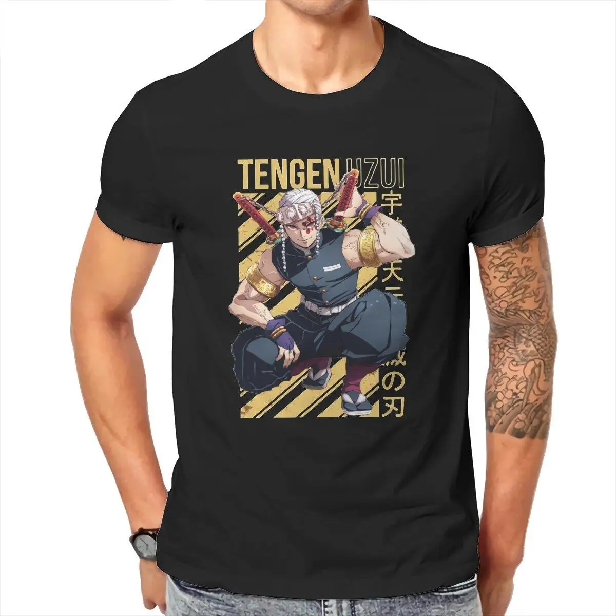 Vintage Anime Demon Slayer Tengen Uzui  T-Shirt Men 100% Cotton T Shirt Kimetsu No Yaiba Short Sleeve Tees Gift Idea Tops