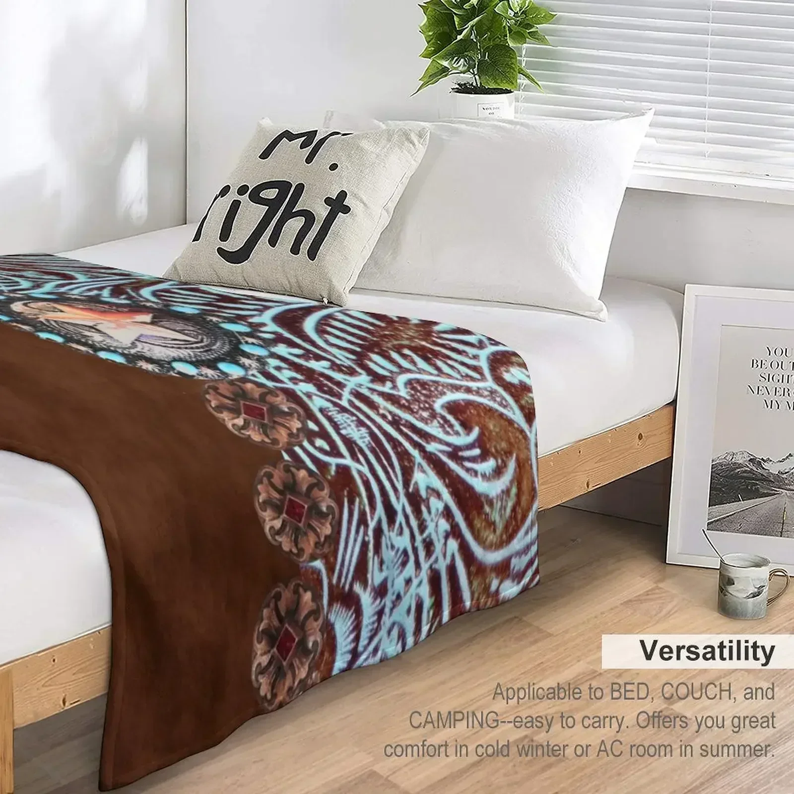 Примитивное ковбойское одеяло в стиле вестерн коричневое бирюзовое забавное