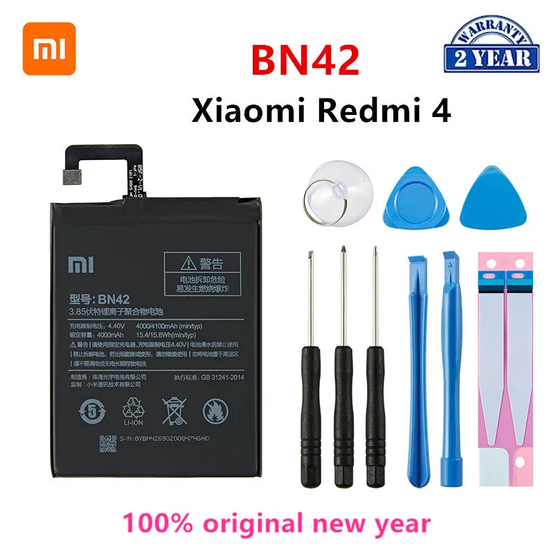 Оригинальный аккумулятор Xiaomi BN42 100% мА · ч для Xiaomi Hongmi Redmi 4 BN42, сменный аккумулятор высокого качества + Инструменты