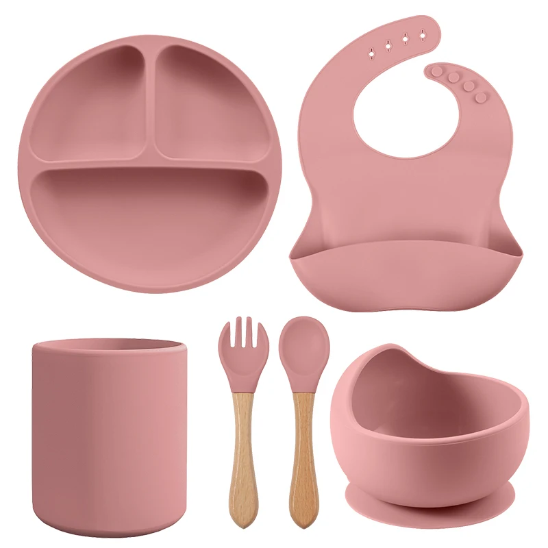 

6/5/4PC Silicone Baby Tableware Set Divided Plates Suction Bowl Straw Cup Spoon Fork Dishes for Toddler Training to Eat BPA Free
