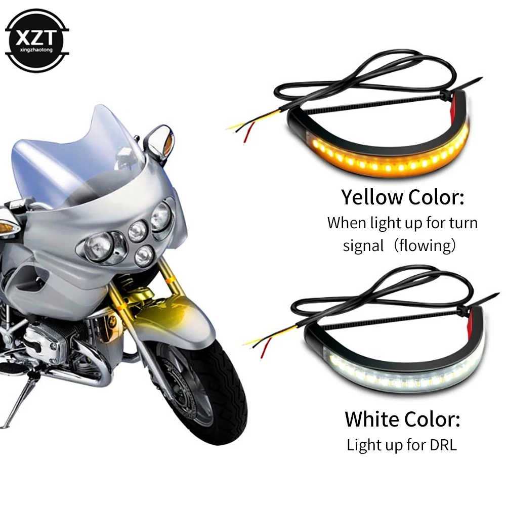 

2Pc 12V Universal Motorcycle LED Turn Signal Light Flowing Amber LED Fork Turn Signal Strip Light Super Bright Flashing Blinker