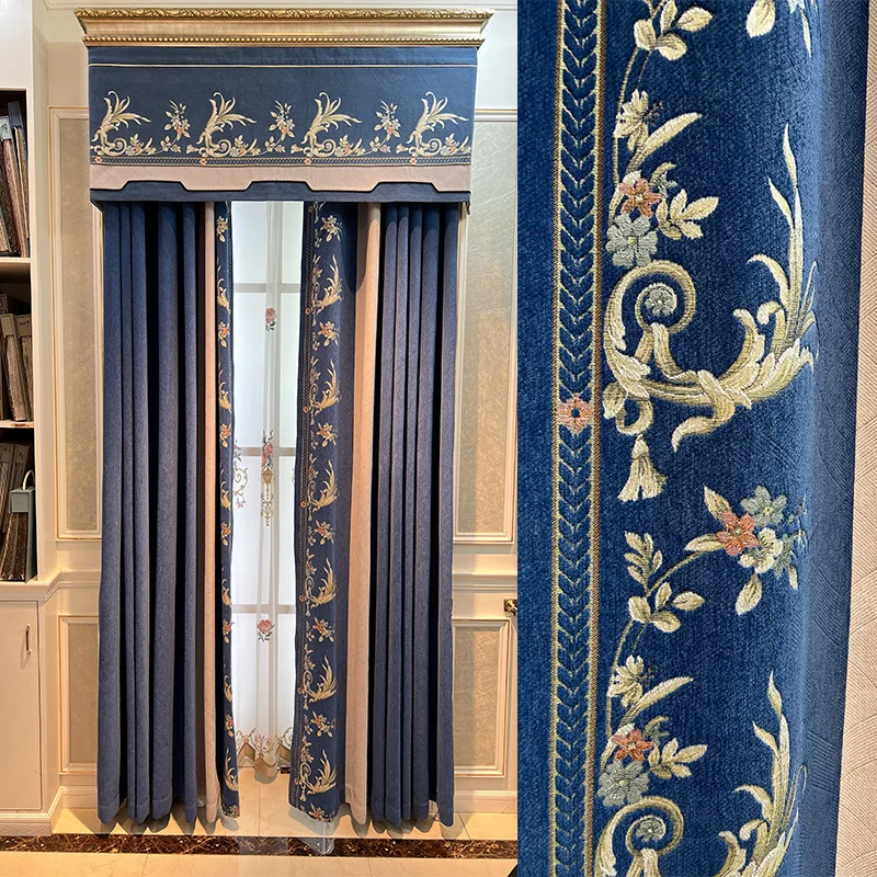 

European Style Chenille Seamless Stitching Pastoral Flower Jane European Living Room Bedroom Blackout Thickening Warm Curtain