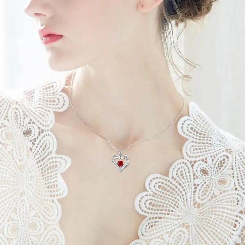 

925 Silver Heart Pendant Necklace Twelfth Birthday Stone Pendant Necklace High-end Personalized Necklace