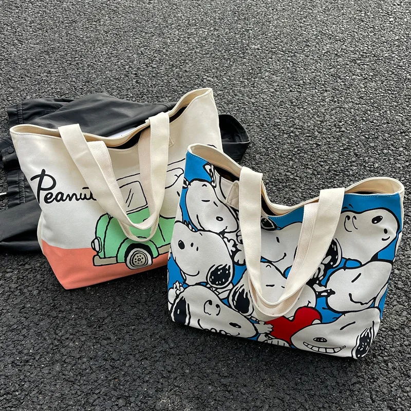 

2023 New Snoopy Cartoon Large Bag Leisure Shoulder Tot Bag Canvas Bag Large Capacity Handbag Shopping Bag Kawaii Anime Plush Toy