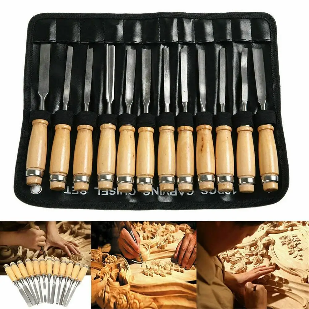 

12Pcs Wood Carving Hand Chisel Tool Set Woodworking Professional Gouges Consruction An Carpentry Tools Carpenter Tools Newest