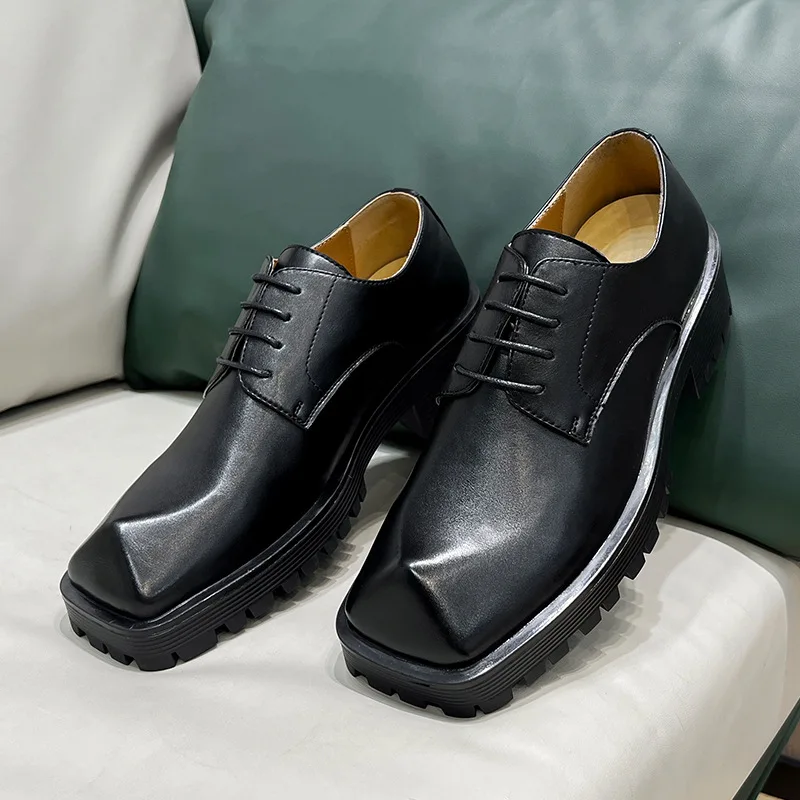 

Men 3D Toe High Heel Casual Leather Shoes Male Japan Korean Streetwear Fashion Show Leather Shoes Commute Dress Shoes