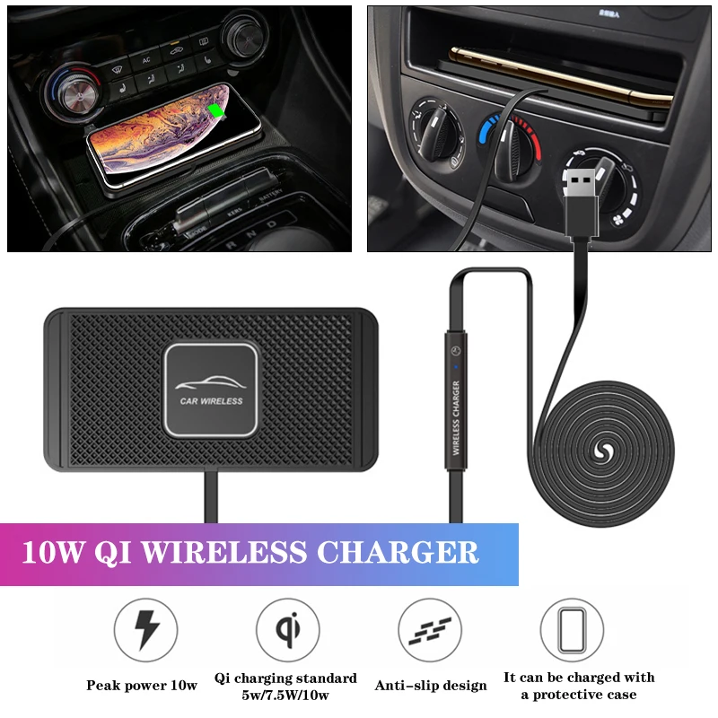 

QI Car Wireless Quickly Charger for IPhone 8 XS XR Car Charging Pad for Samsung S10 Dock Station Non-Slip Mat Car Dashboard Hold