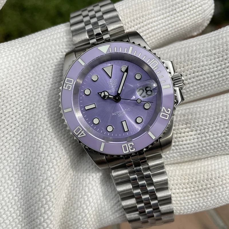Мужские дайверские часы STEELDIVE 41 мм фиолетовые автоматические механические
