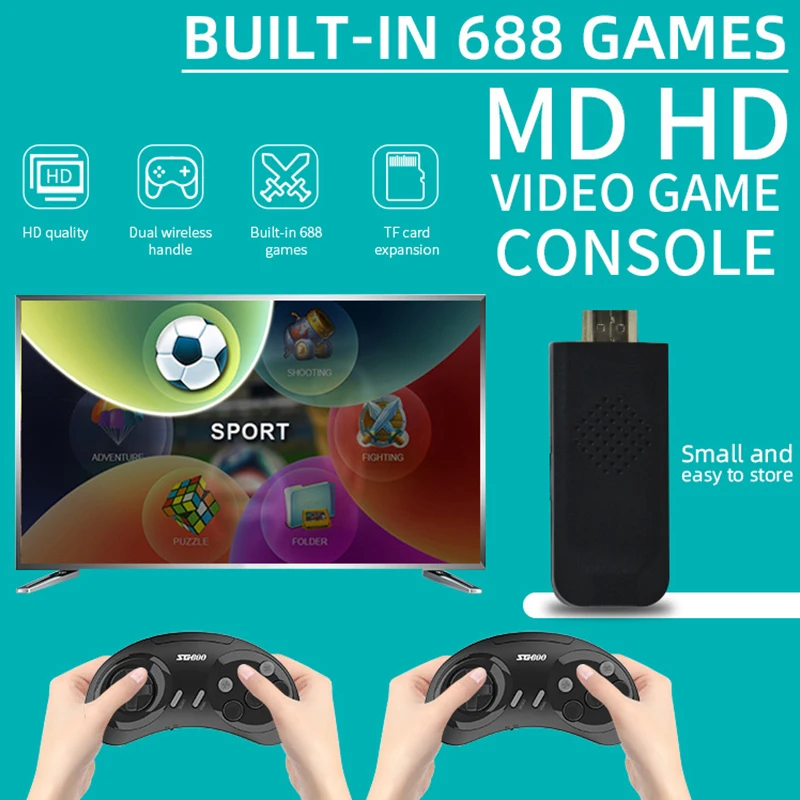

Игровая консоль SG800 MD с двумя игровыми контроллерами, 688 + встроенных игр, портативная игровая консоль для Sega Mega Drive / Genesis Games