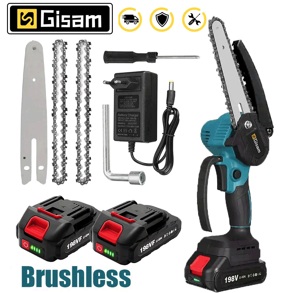 Brushless 6 Inch Mini Electric Chainsaw Portable Battery Cha