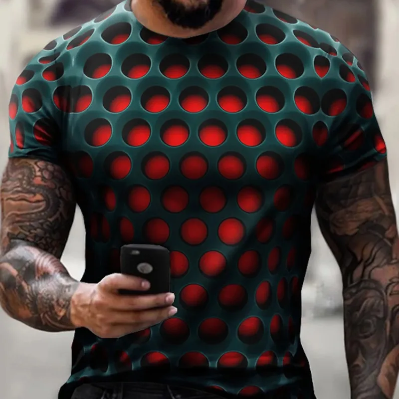 

2023 New Unisex 3D Printing Pattern Optical Illusion Round Neck Casual Short Sleeve Top Street Clothing Men's T-shirt Large