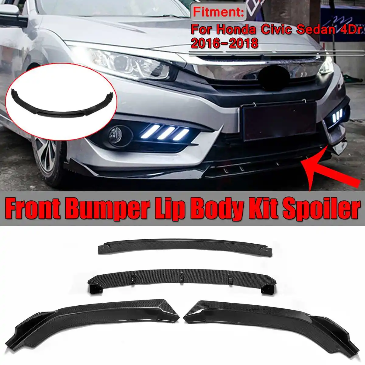 

4 шт., автомобильные передние бамперы для Civic Sedan 4Dr 2016-2018 Honda