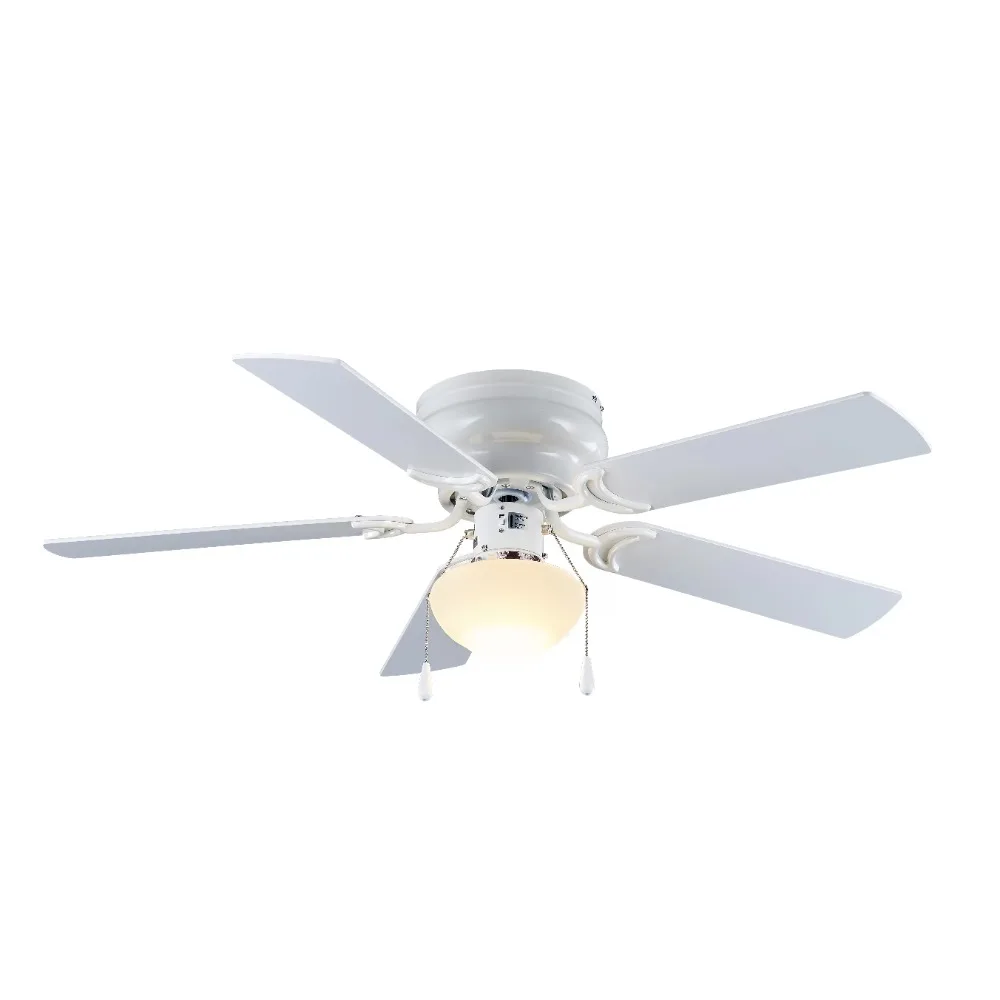 

44" Hugger Indoor Ceiling Fan with Single Light, White, 5 Blades, LED Bulb, Reverse Airflow