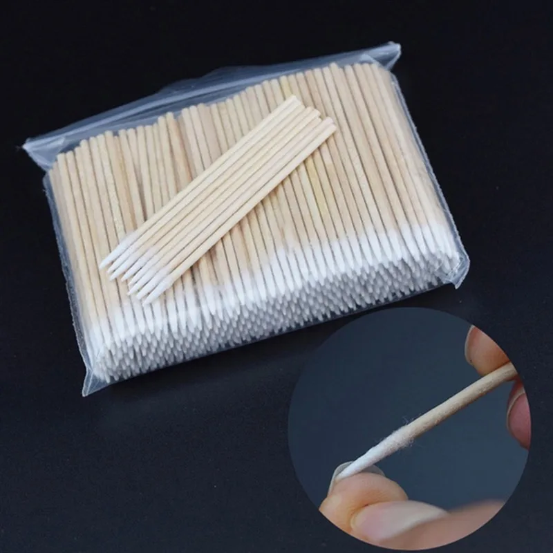 

300Pcs Ear Care Clean Wood Handle Pointed Tip Head Cotton Semi Permanent Eyebrow Eyelash Tattoo Thread Beauty Makeup Remover
