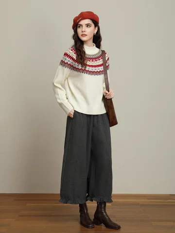 SuyaDream Женский зимний свитер из шерсти красный/серый