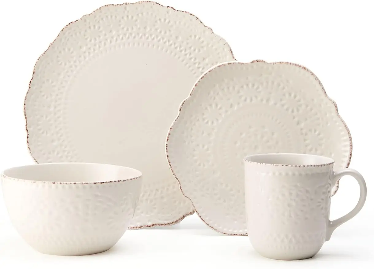 

Pfaltzgraff 5143149 Chateau Cream 16-Piece Stoneware Dinnerware Set, Service for 4, Off White