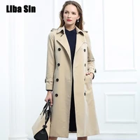 liba sin spring autumn long trench coat women double breasted slim trench coat female outwear fashion lady windbreaker