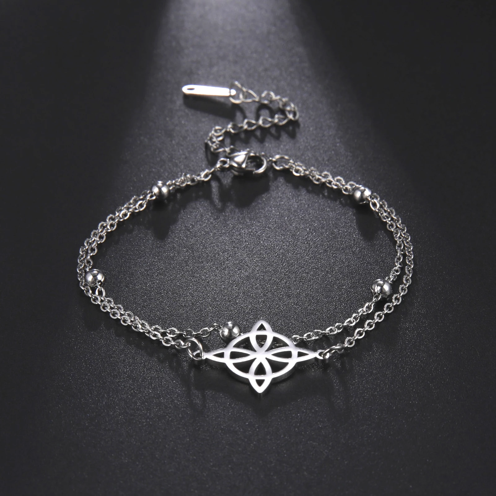 

VASSAGO 2023 Celtic Knot Women's Bracelet Fashion Stainless Steel Double Bead Chain Vintage Jewelry Gift