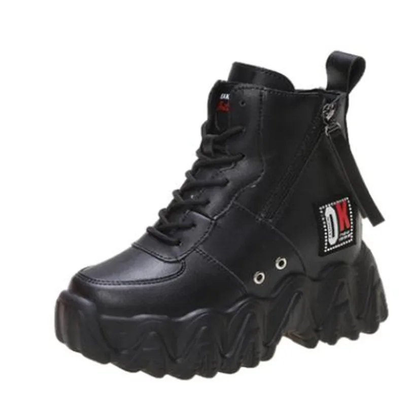 

Женские кроссовки на платформе, Лоскутная обувь на высокой платформе, повседневные ботинки на платформе, белые черные