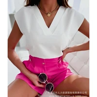 womens t shirt top summer fashion solid color pullover v neck t shirt womens casual loose short sleeve t shirt