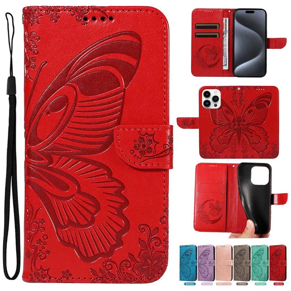 Кожаный флип-чехол с бабочкой для Apple iPhone 15 16 14 11 12 13 Pro Max XS XR 8 Plus роскошная сумка