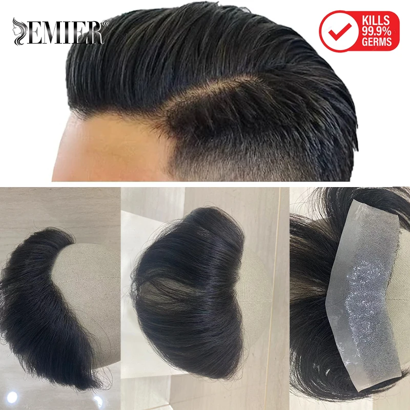 Прямой мужской парик V-образной формы фронтальная линия роста волос для мужчин