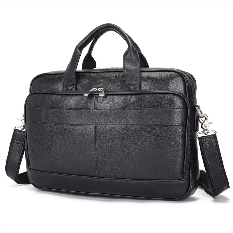 Large Business Handbag Men Genuine Leather Briefcase Male Grain Leather Shoulder Bag Top Cowhide Messenger Bag for 15.6