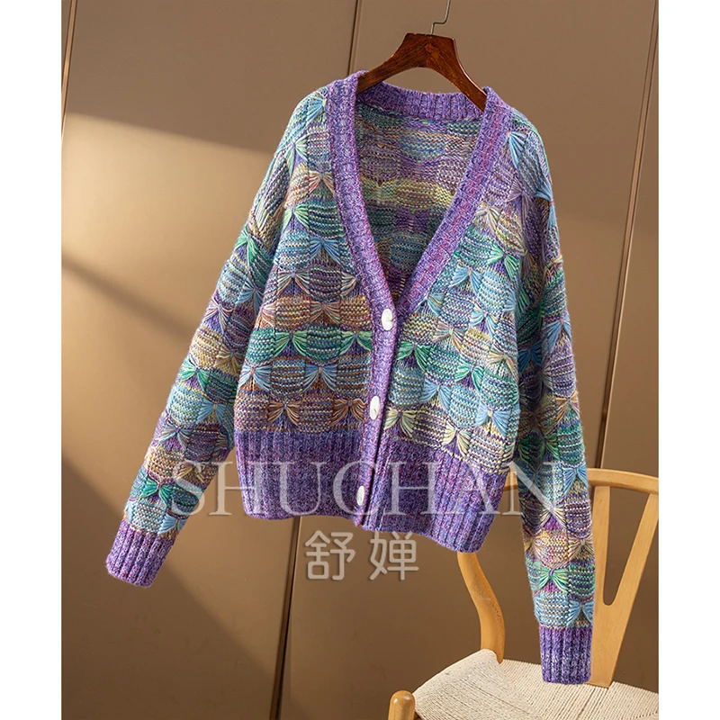 Необычная пряжа100 кашемировый свитер с v-образным вырезом куртка-кардиган