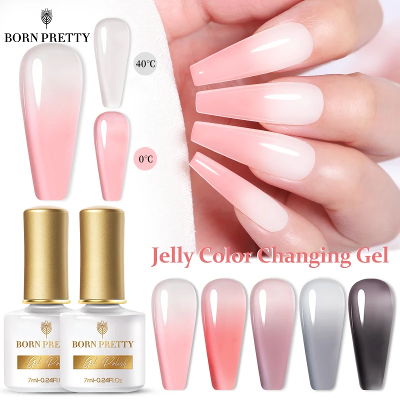 

BORN PRETTY 7ml Jelly Thermal Gel Nail Polish Temperature Color Changing Semi-Permanant Varnish Self Leveling Nail Art Hard Gel
