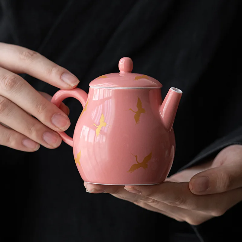 

Kung Fu Tea Pot With Tea Infuser Household Items Kitchen Accessories 120ml Peach Red Glazed Ceramic Teapot Hand Painted