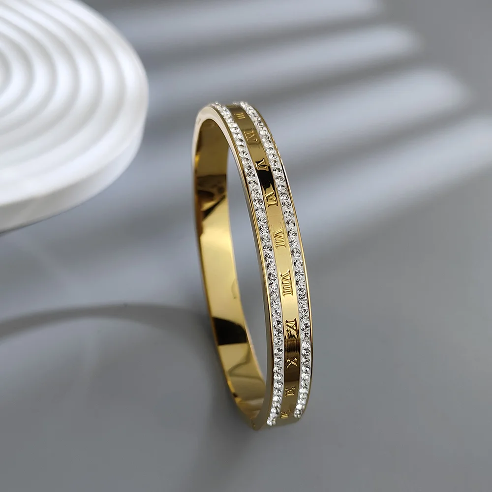 Оригинальный дизайн браслет из нержавеющей стали с золотым покрытием римскими