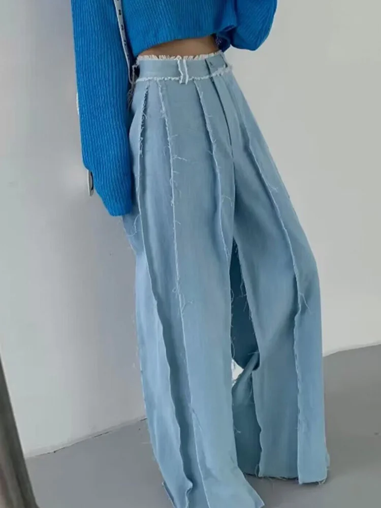 

[BFSH] Women Fashion Streetwear Denim Pants High Waist Pocket Tassel Patchwork Jeans 2023 Summer New Tide Korean Trousers
