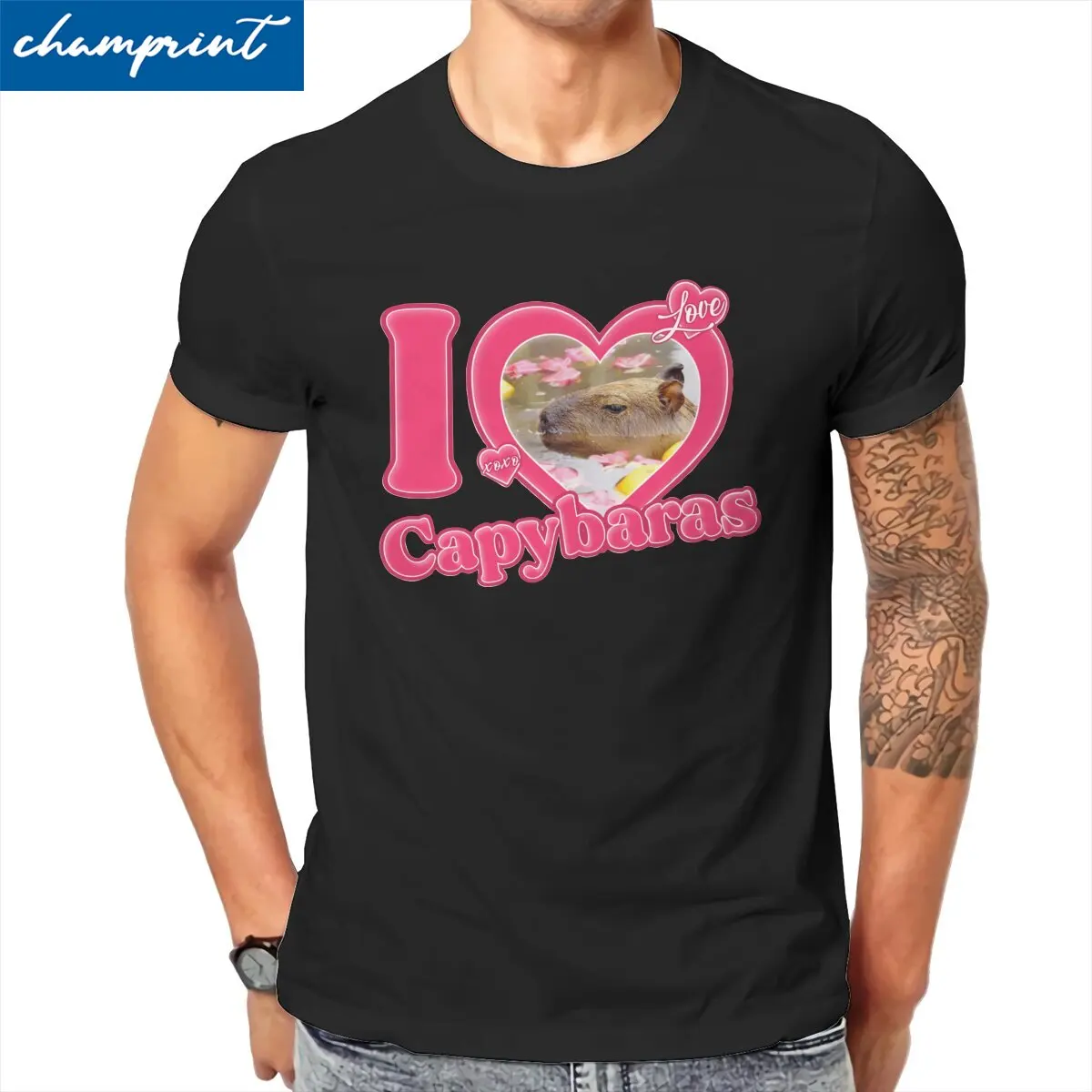 

Мужская футболка I Love Capybaras, забавные хлопковые футболки с круглым вырезом