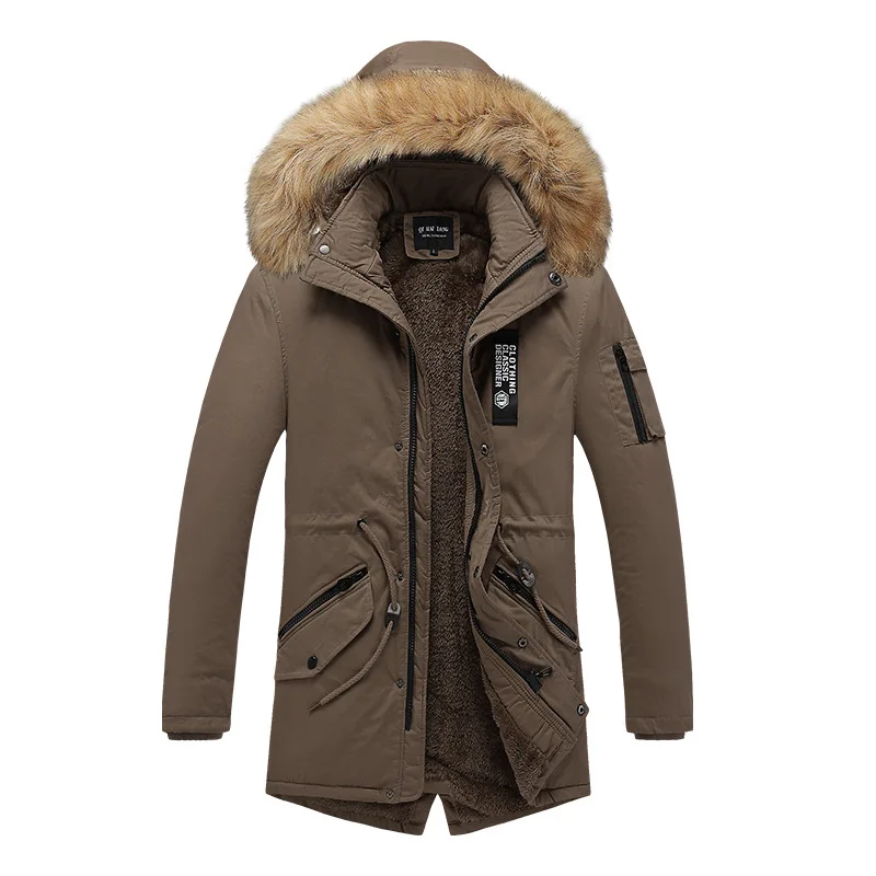 Men's Fashion Mid-length Plus Velvet Thick Padded Jacket Winter Detachable Hooded Warm Jacket Korean Style Clothes for Men