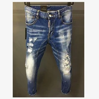 dsquared2 mens skinny jeans with ripped holes and elastic paint spray blue stitching beggar pants a180