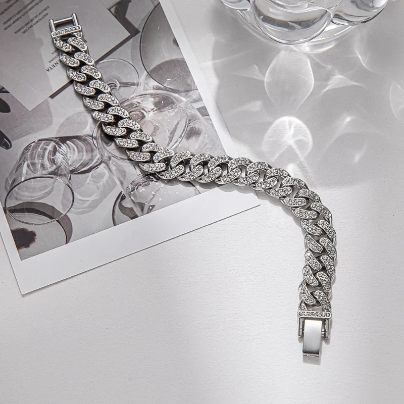 Europe and The United States Simple Fashion Zircon Cuba Ins Hip-hop Tide Personality Men and Women Titanium Steel Bracelet