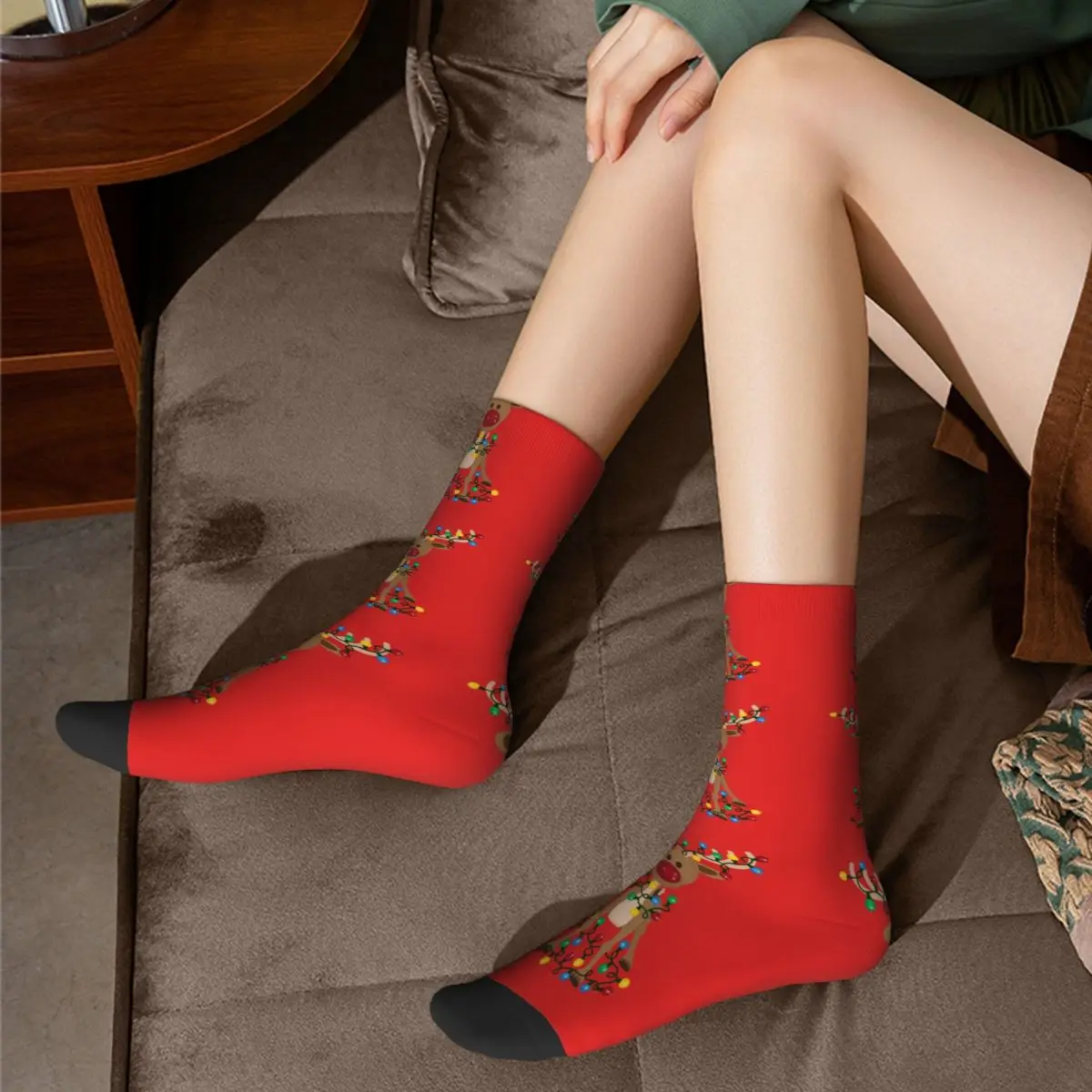 

Очаровательные рождественские носки северного оленя, современные Необычные чулки средней длины, большие химические волокна, Молодежная фотография
