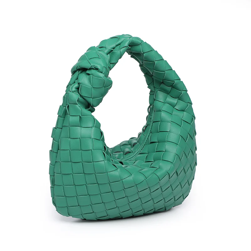 Grass Green Gold Zipper Woven Bag Luxury Women Woven Leather Tote Bag Hobo Purse Hot Sales PU Gold Zipper Handbag