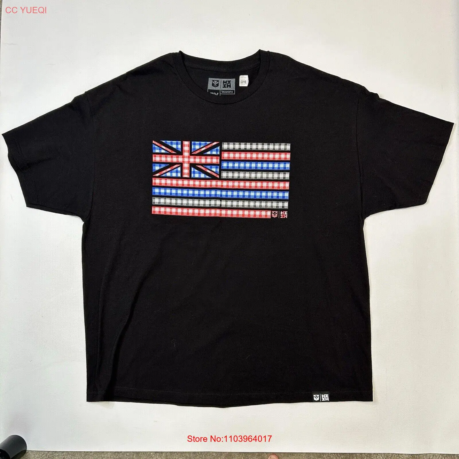 Футболка Гавайская лучшего качества Мужская Размер 3x черный красный синий флаг