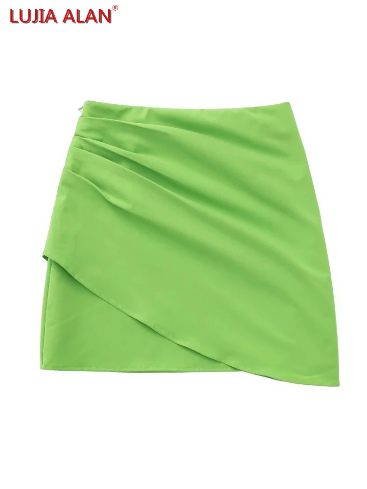 

Casual Women Pleated Design Asymmetric Mini Skirts Summer Female High Waist Loose Clothes LUJIA ALAN P2855