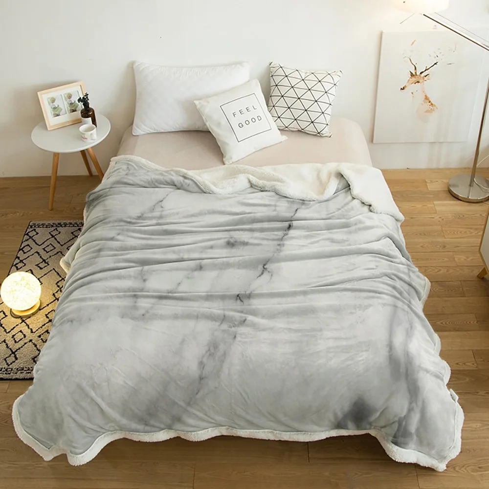 

Ink Painting Marble Black White Floor Walls Cashmere Blanket Thick Winter Bed Lamb Blankets Office Nap Shawl Sofa Bed Bedspread