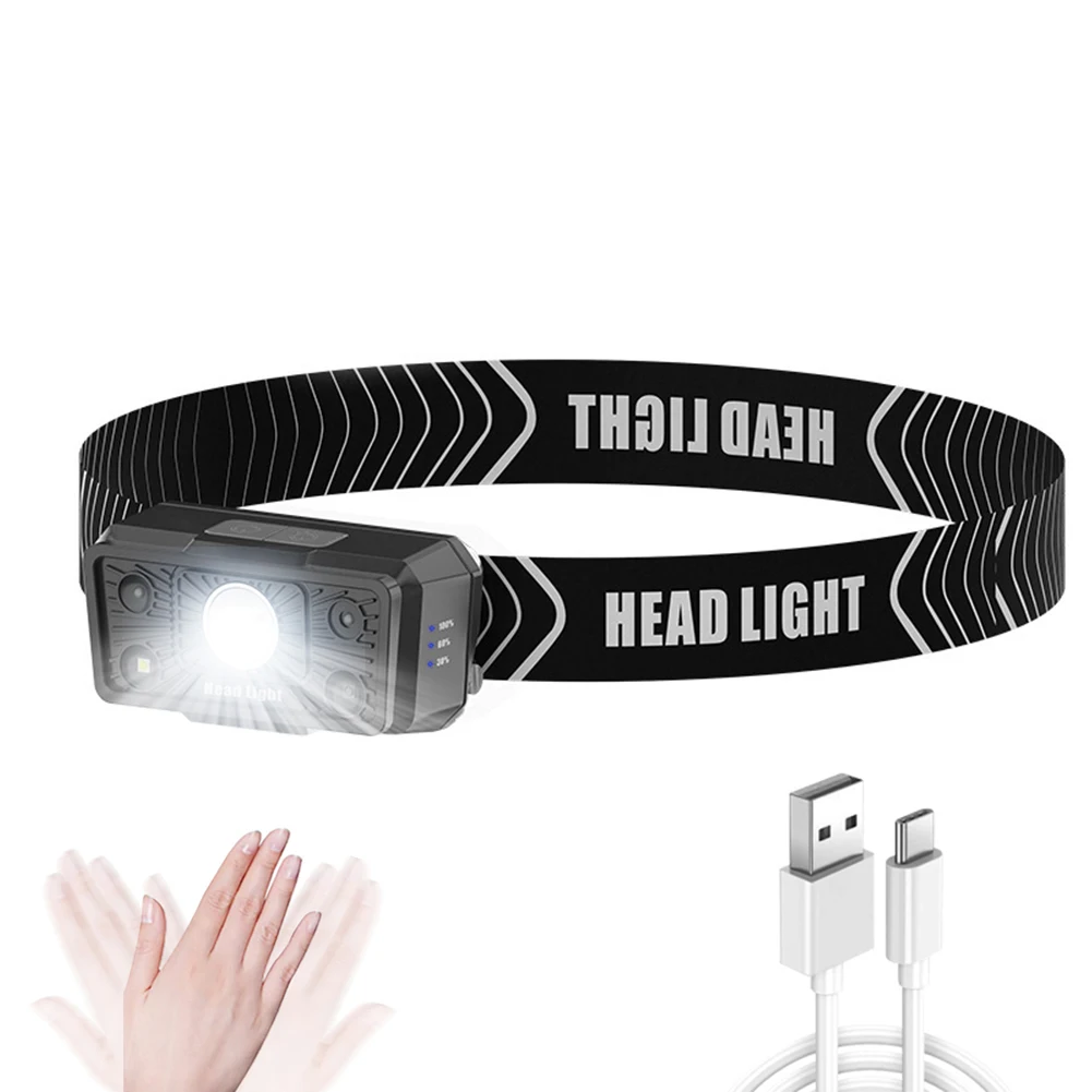 

Powerful Sensor Headlamp XPE LED Type C Rechargeable Fishing Headlight Outdoor Running Camping Cycling Head Torch Lamp